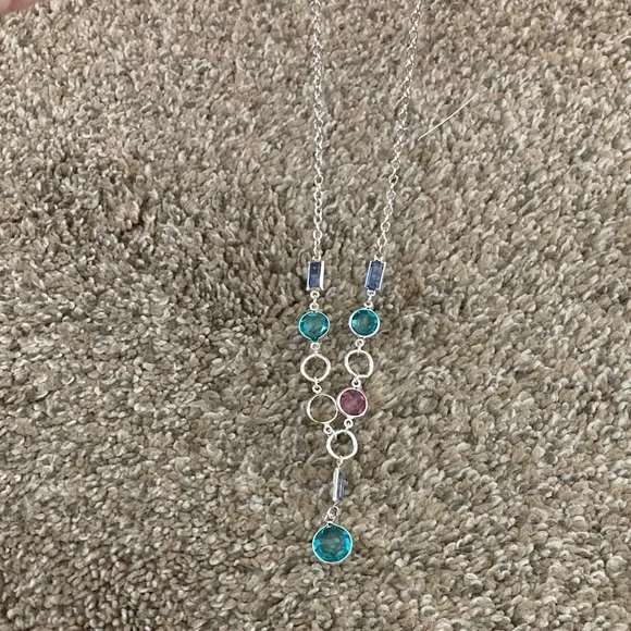 Gloria Vanderbilt Silver Necklace and matching bracelet Blue and Pink - Picture 3 of 8